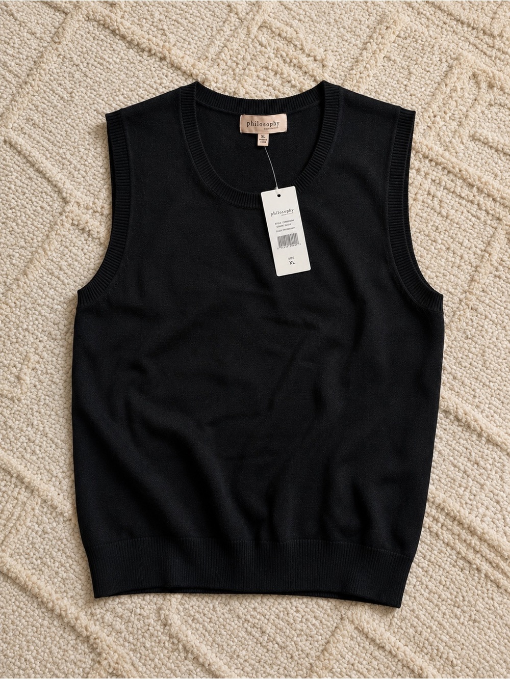 Philosophy Black Sleeveless Pullover Sweater Vest XL NWT Classic Layering Top - Picture 4 of 5